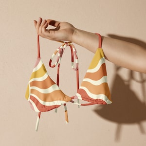 Retro Sunburst String Bikini Top Eco-friendly | Comfy Coconut Beach Girl | Coconut Girl | Trendy Tropical Vacation Swim Suit