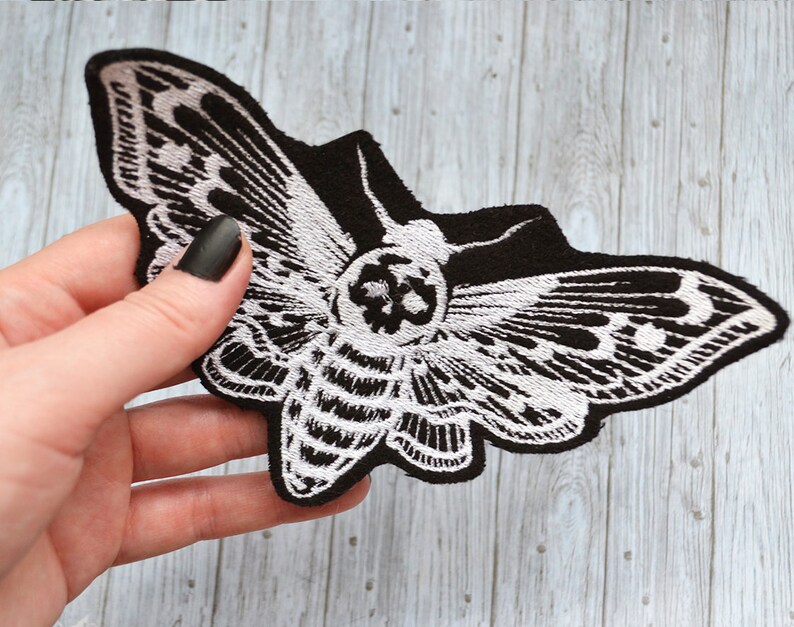 applique embroidered patches dead hawk moth patch Butterfly hawk moth Embroidery Patch gothic butterfly black