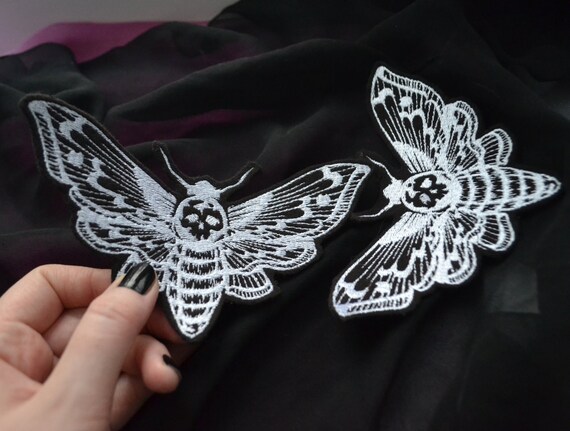 applique embroidered patches dead hawk moth patch Butterfly hawk moth Embroidery Patch gothic butterfly black