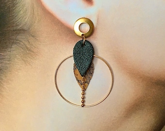 Golden hoops, leather and cork leaf