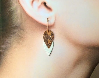 Leather and cork "drop" earrings