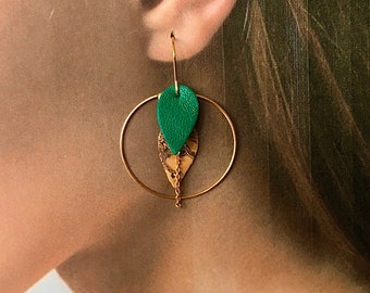 Golden hoops, leather and cork leaf