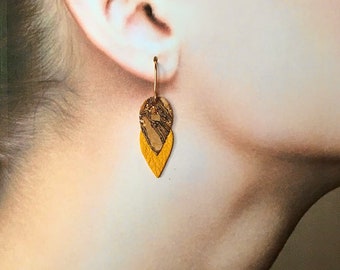 Leather and cork “drop” earrings