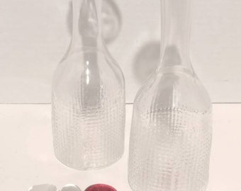 Vintage 1999 Signed Handblown Art Glass Oil & Vinegar Cruets Glass Bottle Set 12"