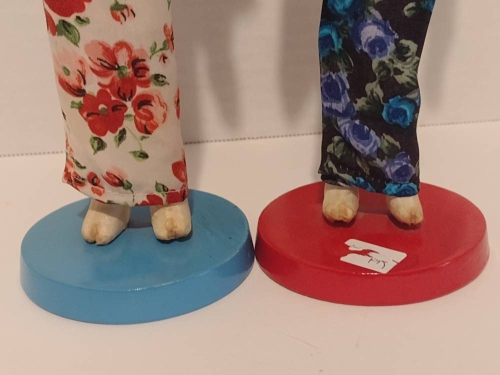Vintage 1966 Handmade Soft Sculpture Kimono Big Head Dolls