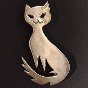 Vintage Mid Century Sterling Silver Cat Brooch 2 image 1