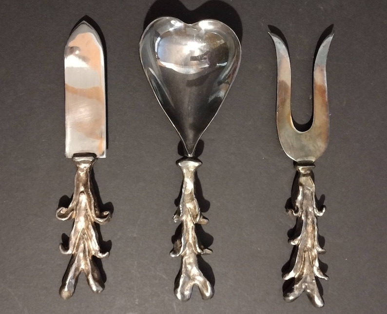 Vintage Signed Michael Aram Silver Plate Serving Utensils I LOVE YOU Valentines Day Gift image 1