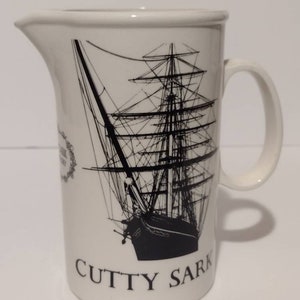 Vintage 1970s Cutty Sark Scots Whiskey Ceramic Pitcher Barware Coastal Decor Vase Made in Japan 6 image 1