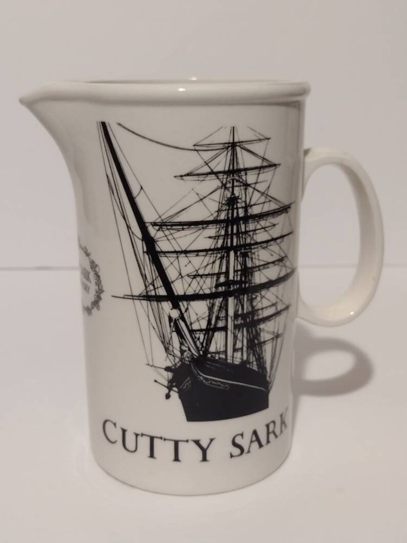 Vintage 1970s Cutty Sark Scots Whiskey Ceramic Pitcher Barware Coastal Decor Vase Made in Japan 6 image 1