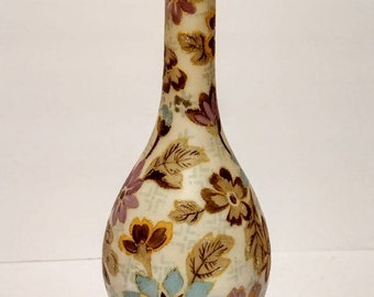 Antique Tischer Karlsbad Bohemian Glass Enamel Floral Vase Austrian Art Glass Bottle 12"