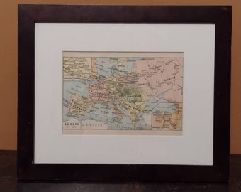 Vintage French Map Periode Contemporaine XIX Siecle Europe in 1810 Cartography Framed 11x9