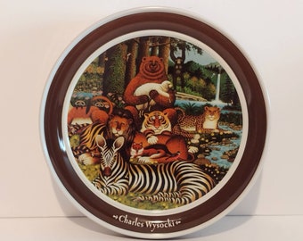 Vintage Charles Wysocki Print Wild Safari Jungle Animals Cookie Tin Collectible Tin 10"