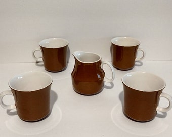 Vintage 1960s Mikasa CeraStone Ceramic Tea Coffee Cups & Creamer Set Mikasa D1800 Japan