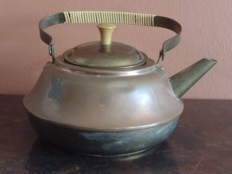 Vintage Mid Century Modern M Made in Holland Copper & Brass Teapot 7 image 4