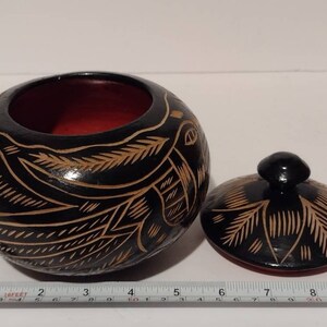 Indigenous Hand Carved & Painted Wood Painted Bird Floral Bowl Container Box Stash Box 6 image 8