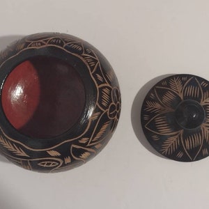 Indigenous Hand Carved & Painted Wood Painted Bird Floral Bowl Container Box Stash Box 6 image 2