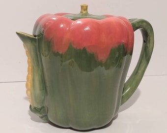 Vintage Strata Hand Painted "Minestrone" Bell Pepper Ceramic Teapot 7" Shabby Chic Decor