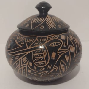 Indigenous Hand Carved & Painted Wood Painted Bird Floral Bowl Container Box Stash Box 6 image 1