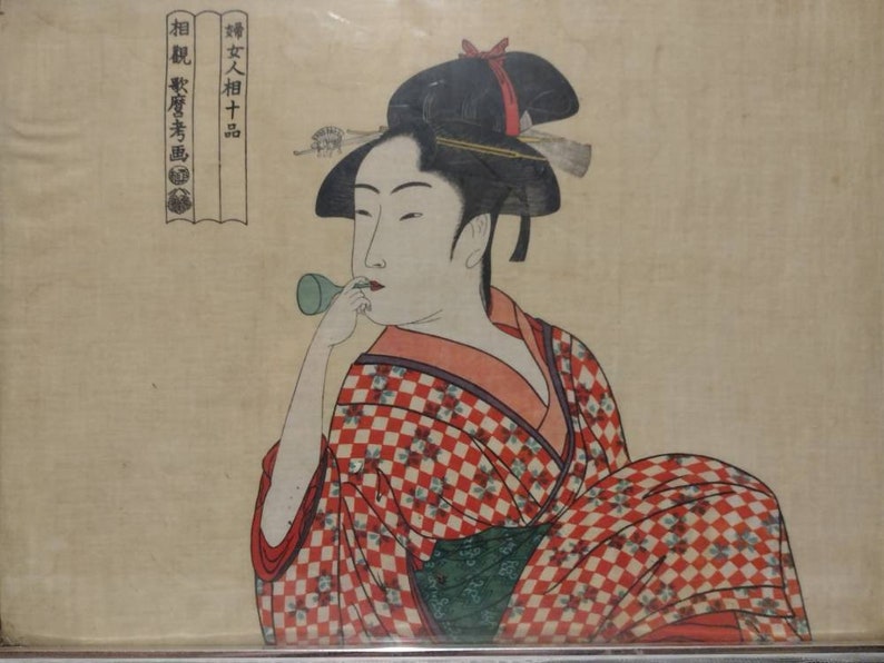 Kitagawa Utamaro Woodcut Print Young Woman Blowing Ten Classes of Womens Physiognomy16x12 image 2