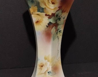 Antique Hand Painted Porcelain Nippon Vase 9"