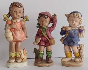 Vintage 80s Dash Artisan Hand Painted Hummel-Inspired School Children Ceramic Figurines Lot 8"