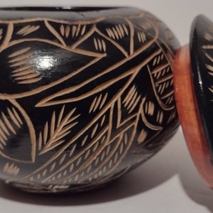 Indigenous Hand Carved & Painted Wood Painted Bird Floral Bowl Container Box Stash Box 6 image 10