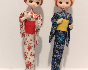 Vintage 1966 Handmade Soft Sculpture Kimono Big Head Dolls from Japan 15"