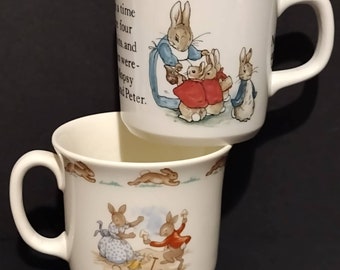 Vintage Royal Doulton Bunnykins & Wedgwood England Petter Rabbit Fine Bone China Nursery Cups Lot England Pottery