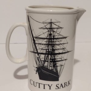 Vintage 1970s Cutty Sark Scots Whiskey Ceramic Pitcher Barware Coastal Decor Vase Made in Japan 6 image 5