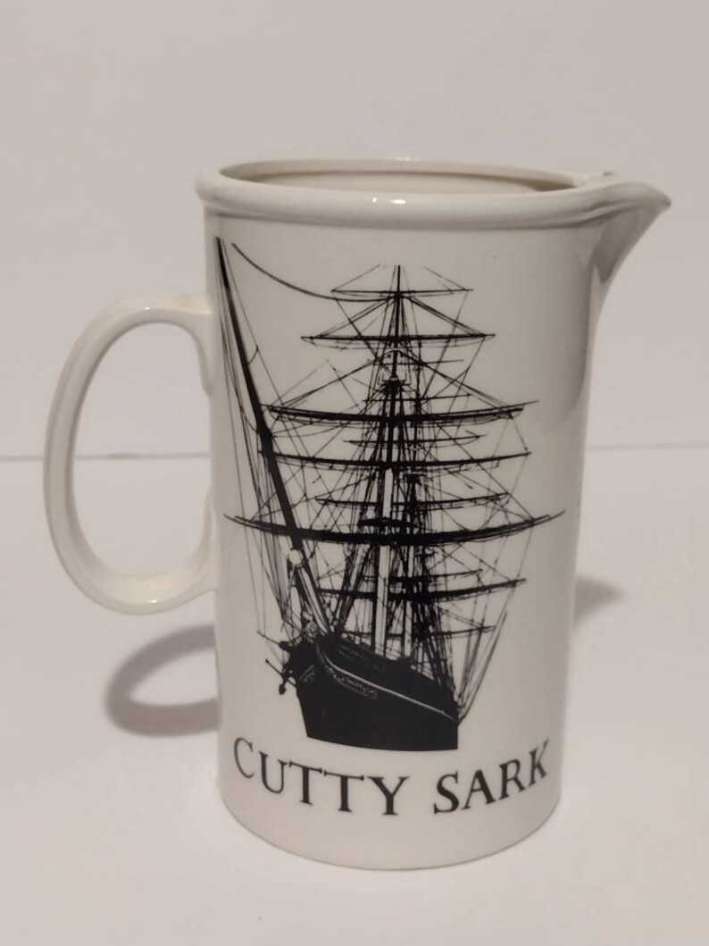 Vintage 1970s Cutty Sark Scots Whiskey Ceramic Pitcher Barware Coastal Decor Vase Made in Japan 6 image 5