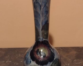 Vintage Mexico Handcrafted Painted Ceramic Glaze Long Neck Vase 12"