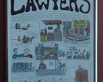 Vintage Pencil Signed Jim Beran Cartoon Satire Print 114/1000 "Some Days In The Lives of Lawyers" 12x14