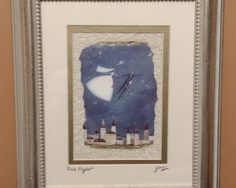 Vintage Framed Signed Print "Love Flight" Wedding Art