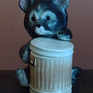 Vintage 1970s Fairway Japan Ceramic Bear Cub Trashcan Salt Pepper Shaker Set 4 image 1