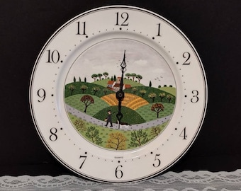 Vintage Villeroy & Boch "Naif" Porcelain Wall Clock Plate Hubter and Dog Laplau Luxembourg 11"