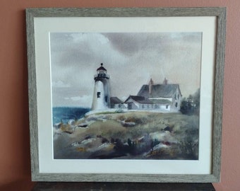 Signed P Dalmas Watercolor Painting Lighthouse Seascape Original Watercolor 19x17