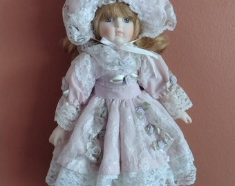 Vintage Dynasty Doll Hand Painted Porcelain Doll Bisque Doll Victorian-Style Dress Blue Eyes Collectible Doll 14"