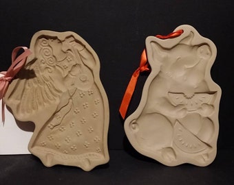 Vintage Brown Bag Cookie Art of Ceramic Angel & Piglet Cookie Molds Holiday Molds 7"