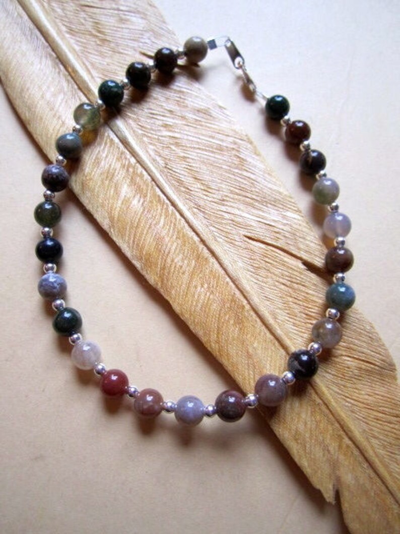 Genuine Indian Agate Gemstone /& Sterling Silver Anklet Made to Measure