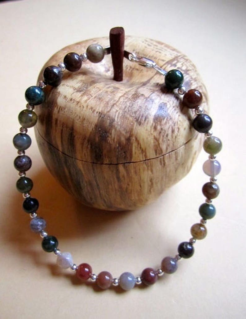 Genuine Indian Agate Gemstone /& Sterling Silver Anklet Made to Measure