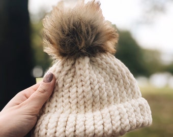 Pom-Pom Pom Hat Beige Beanie Winter Hat Beige Pom Hat Winter Beanie Women\u2019s Hat Pom Beanie Wool Hat Knit Beanie Knit Pom Hat
