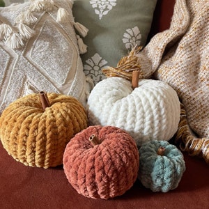 Knit Velvet Chenille Yarn Pumpkins | Fall Decor, Harvest Decor, Halloween Decor, Thanksgiving Decor | Midcentury Modern, Farmhouse, Rustic