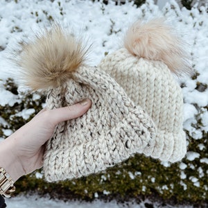 Newborn and Infant Cozy Knit Beanie with Faux Fur Pom Pom