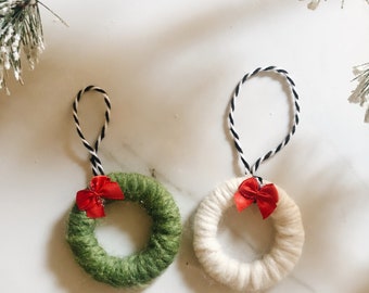 Yarn Christmas Wreath Ornament | Christmas Ornaments, Christmas Decor, Holiday Ornament, Pom Pom Hat Ornament
