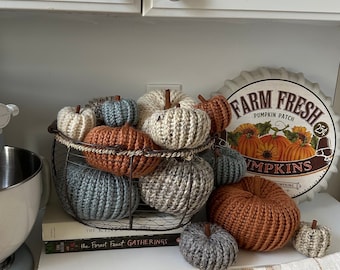 Knit Wool Yarn Pumpkins | Fall Decor with Cinnamon Stick Stem