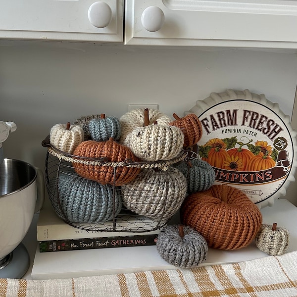 Knit Wool Yarn Pumpkins | Fall Decor with Cinnamon Stick Stem