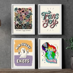 Lot d'oeuvres d'art murales queer - Trans Joy, Pride Protest, posters non binaires (téléchargement numérique)