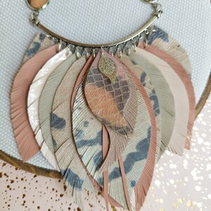 Leather necklace salmon pink leather feather necklace collar evening necklace western style necklace image 4