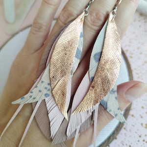 Boucles d&#39;oreilles plumes en cuir : longues boucles d&#39;oreilles pendantes bohèmes