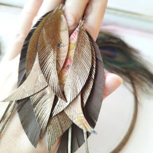 Boucles d&#39;oreilles plumes en cuir bohème : longues boucles d&#39;oreilles pendantes